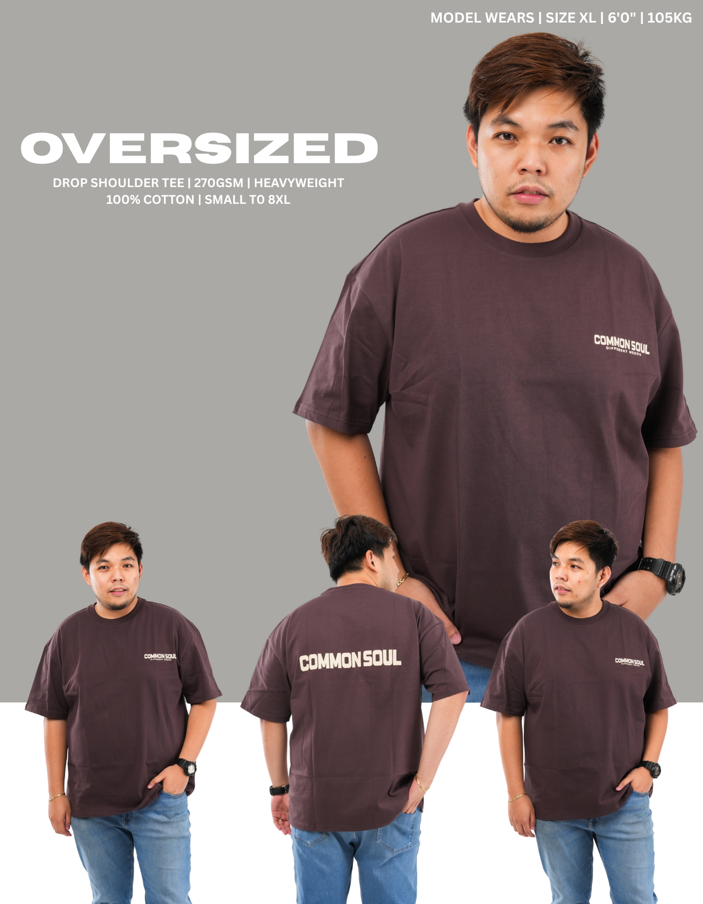 Drop Shoulder Oversized Plain T-shirt Rebel Brown