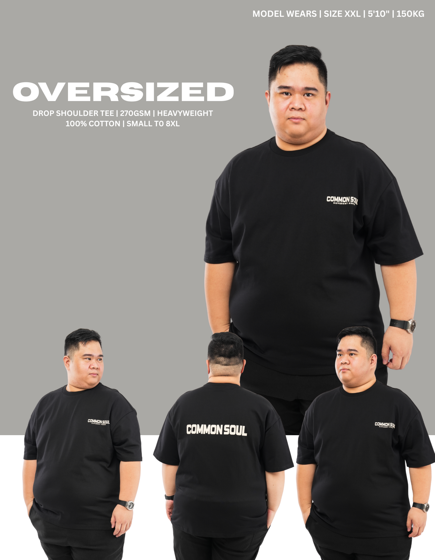 Drop Shoulder Oversized Plain T-shirt Noir Black