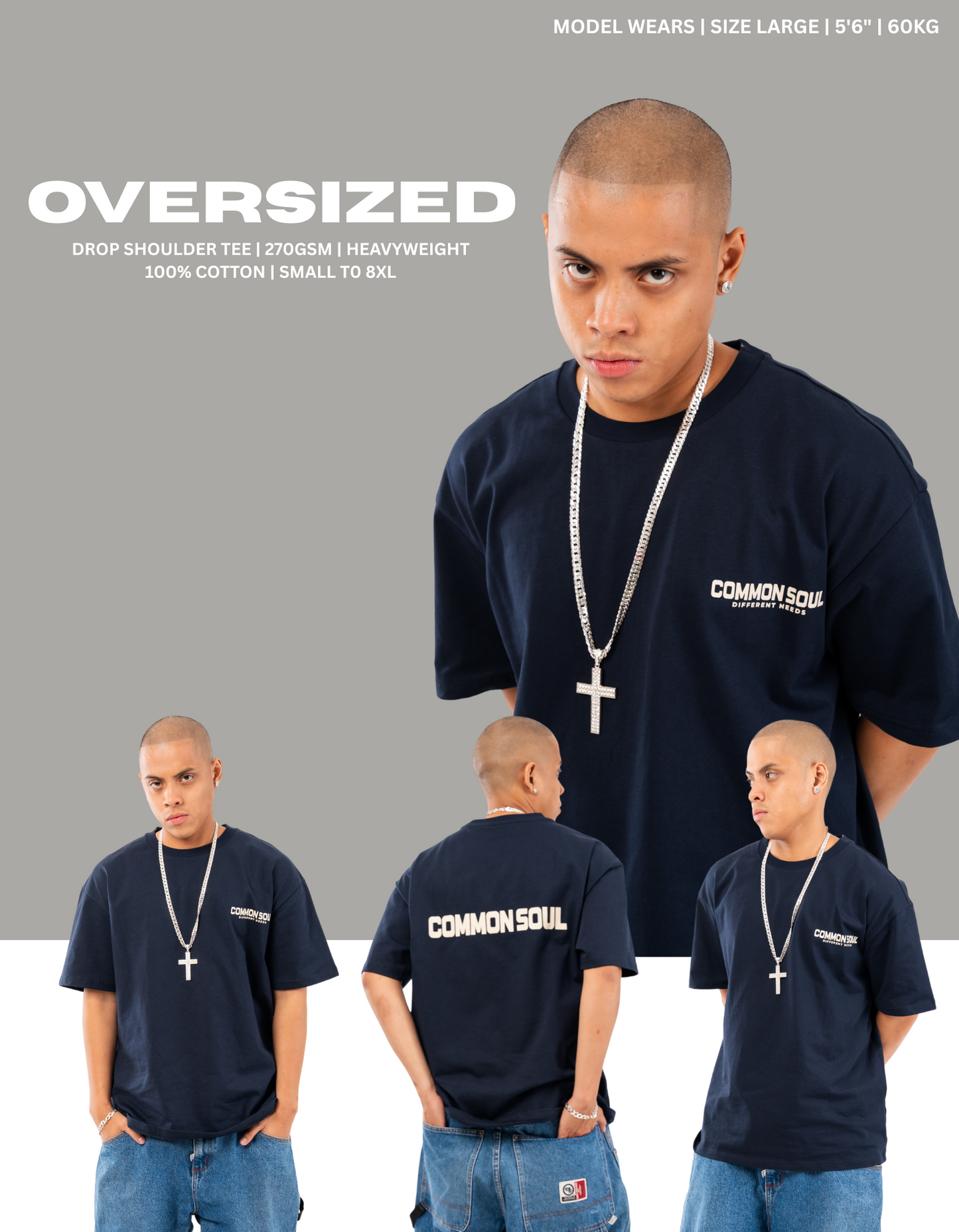 Drop Shoulder Oversized Plain T-shirt Stealth Blue