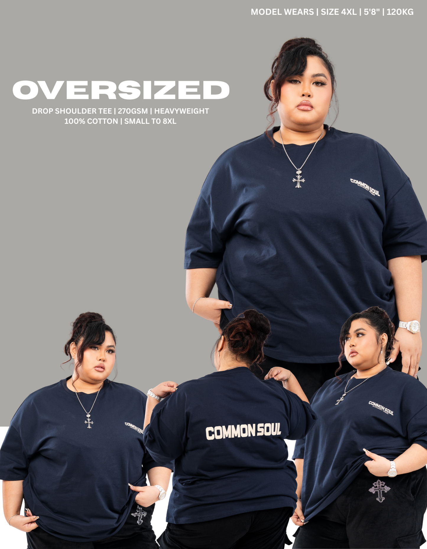 Drop Shoulder Oversized Plain T-shirt Stealth Blue