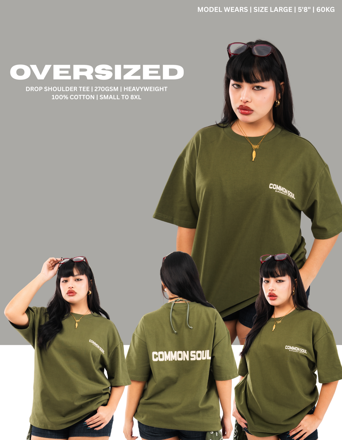 Drop Shoulder Oversized Plain T-shirt Olive Green