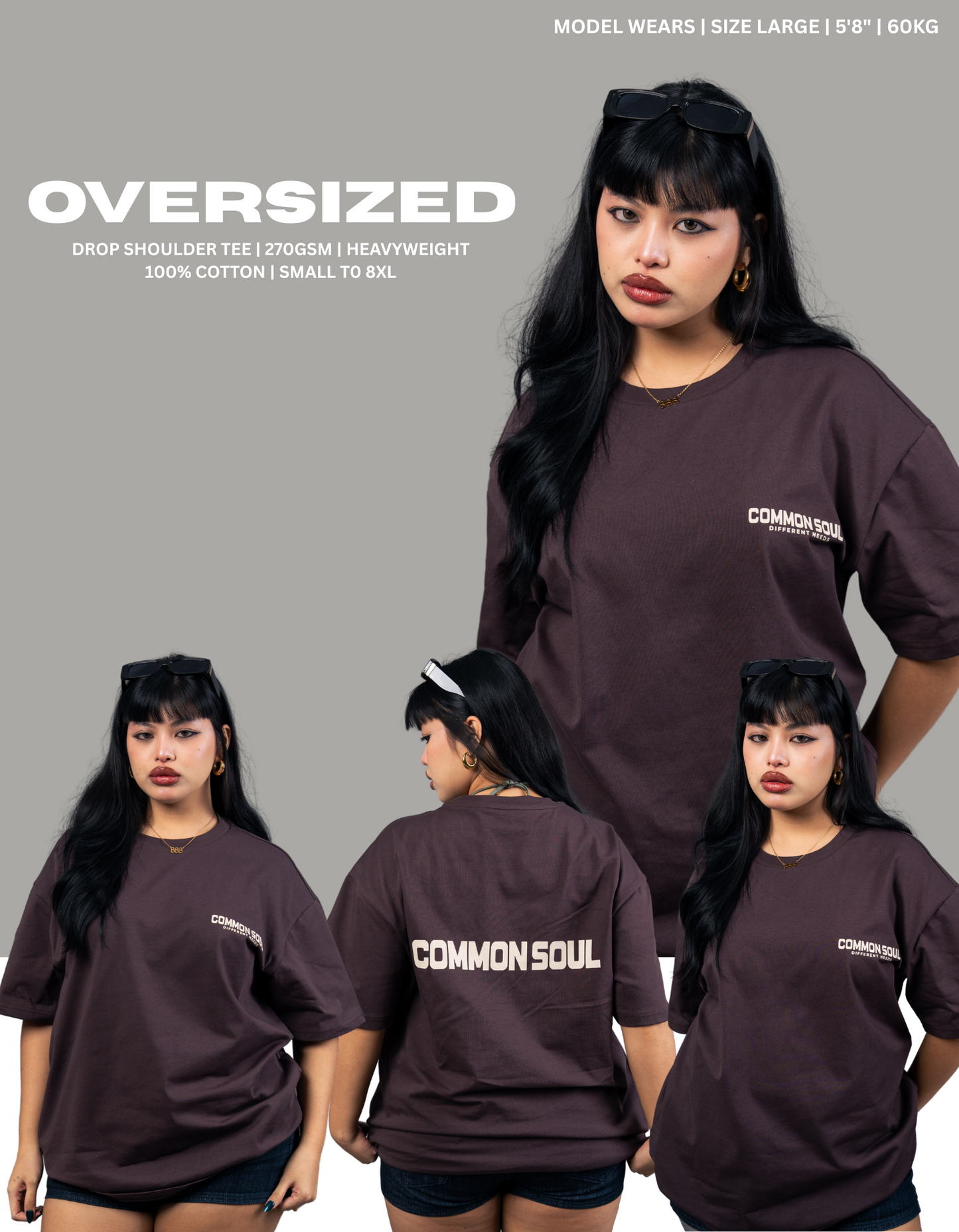 Drop Shoulder Oversized Plain T-shirt Rebel Brown