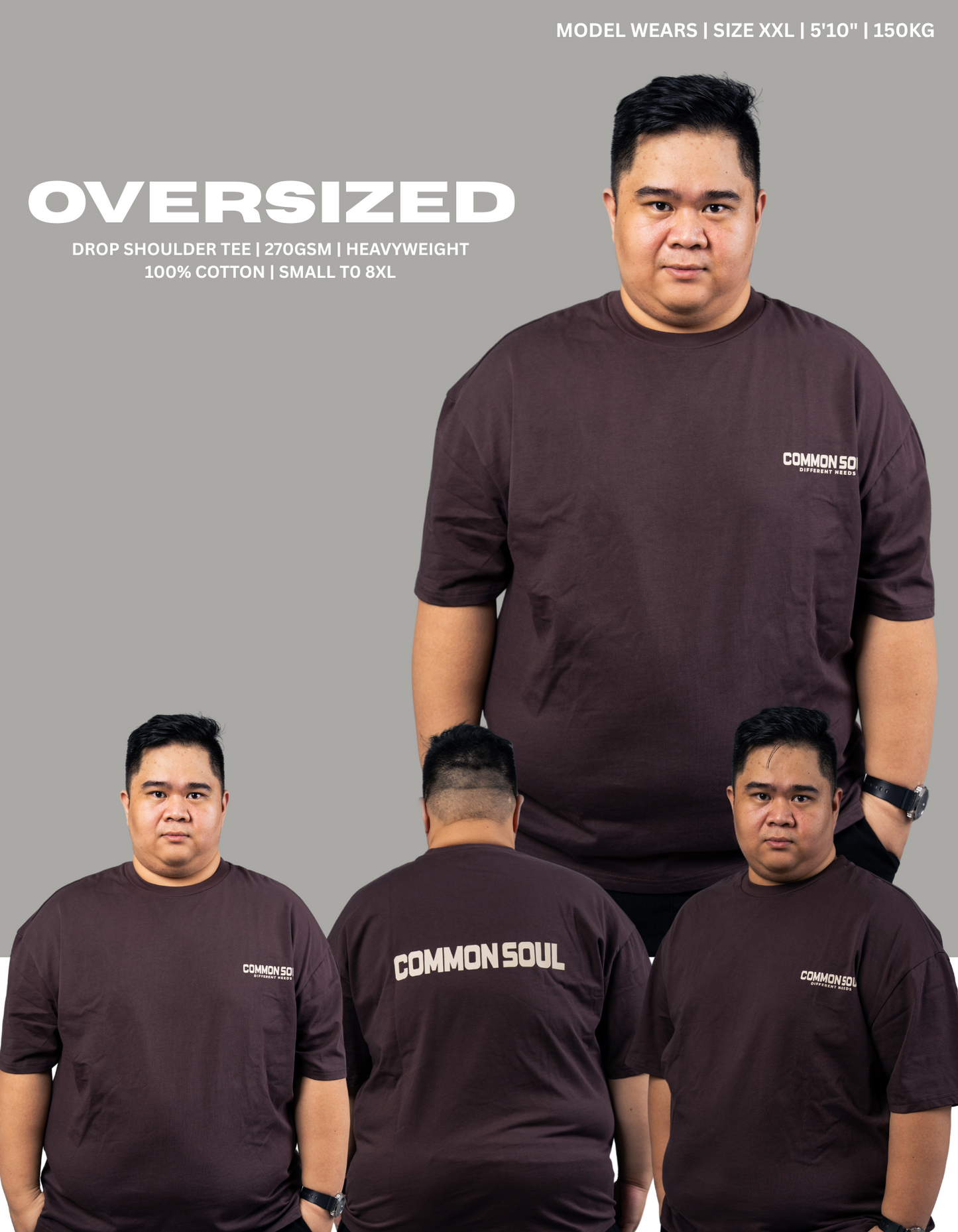 Drop Shoulder Oversized Plain T-shirt Rebel Brown