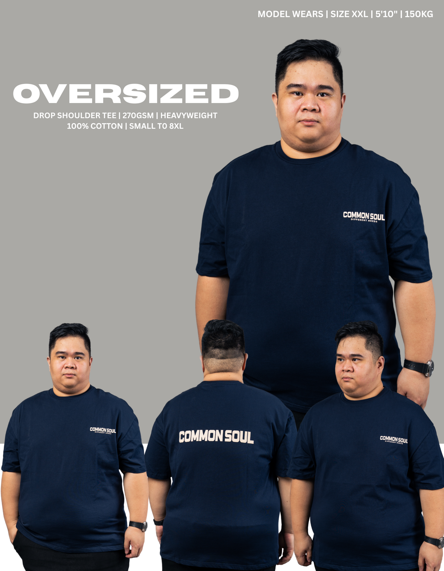 Drop Shoulder Oversized Plain T-shirt Stealth Blue