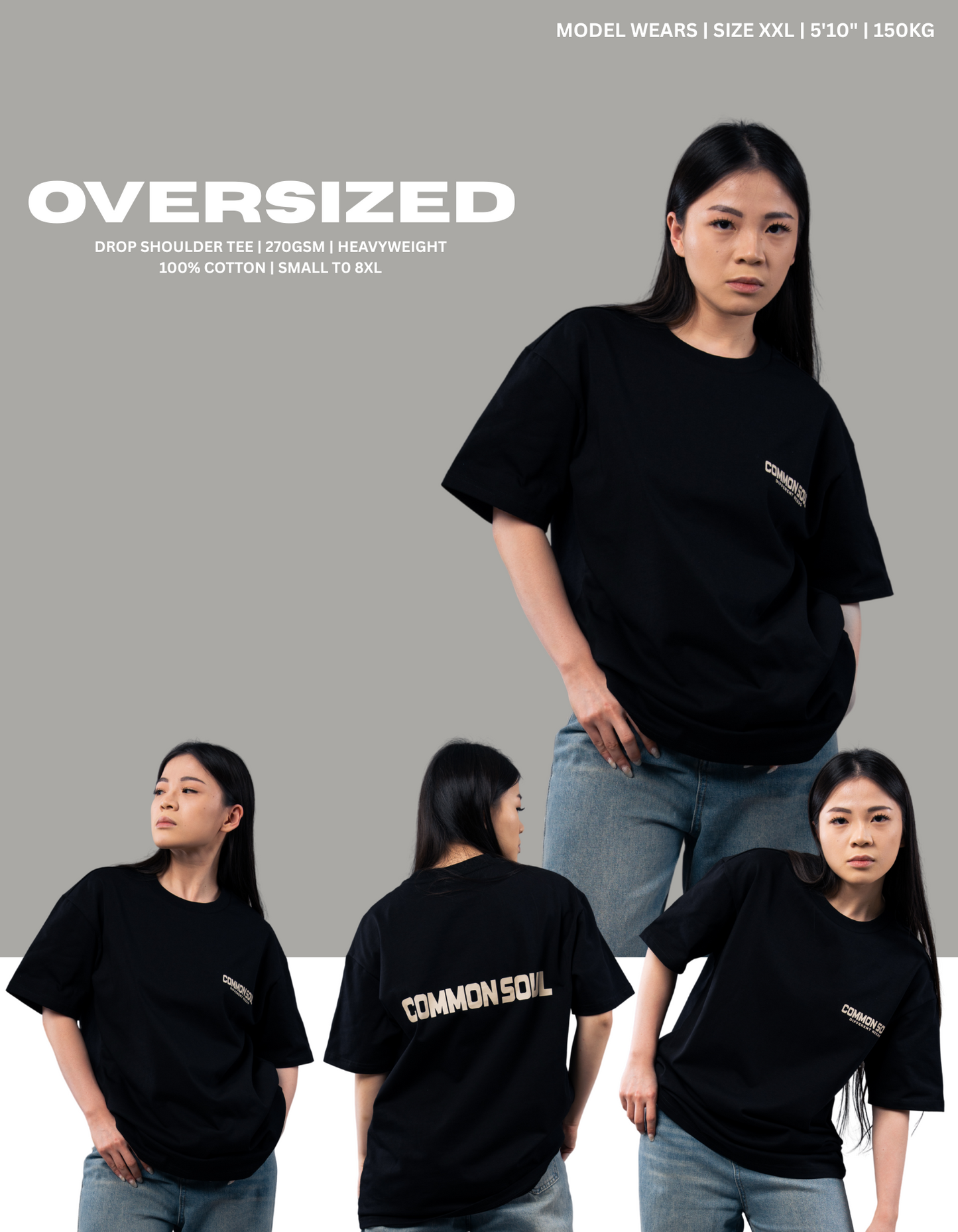 Drop Shoulder Oversized Plain T-shirt Noir Black