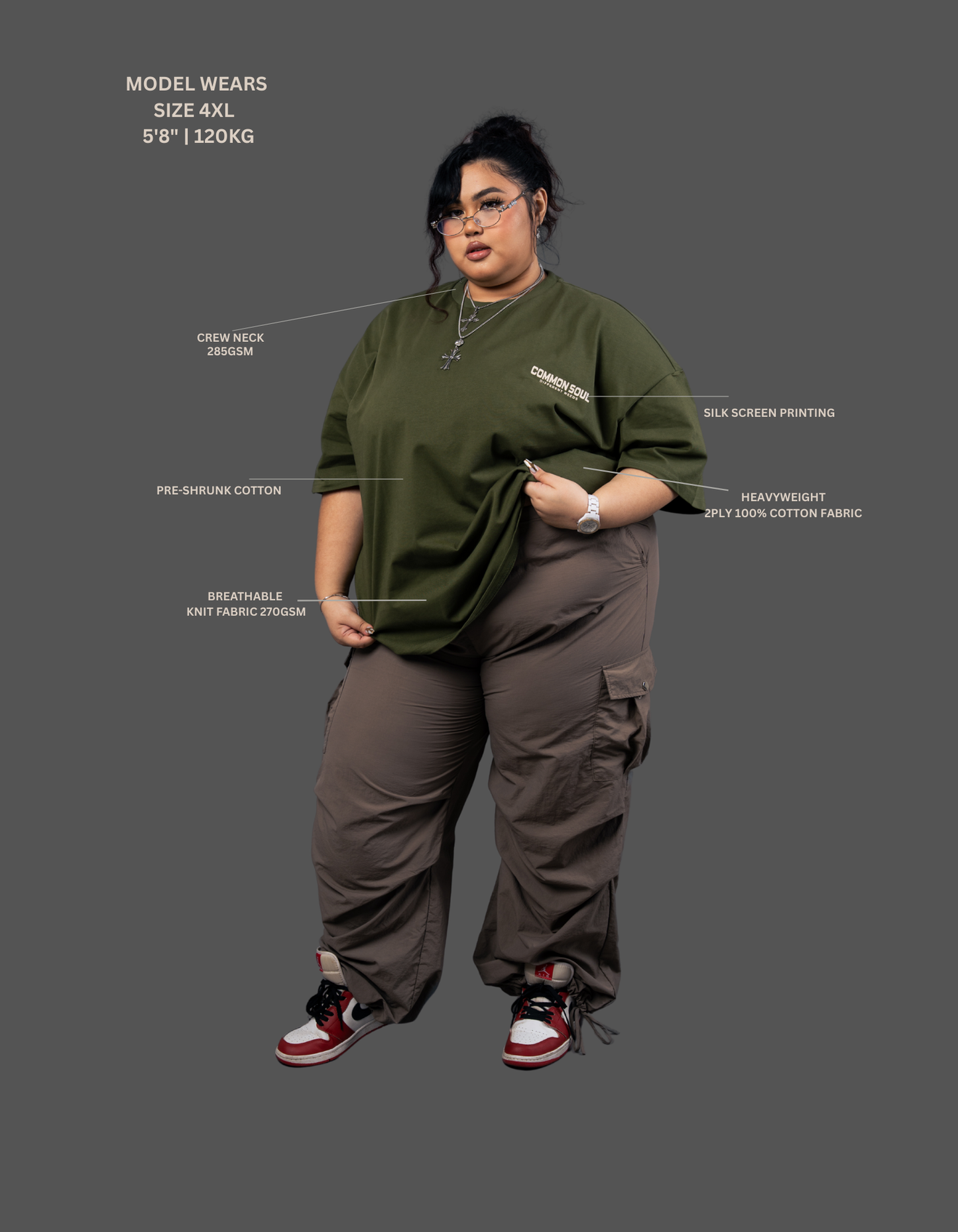 Drop Shoulder Oversized Plain T-shirt Olive Green